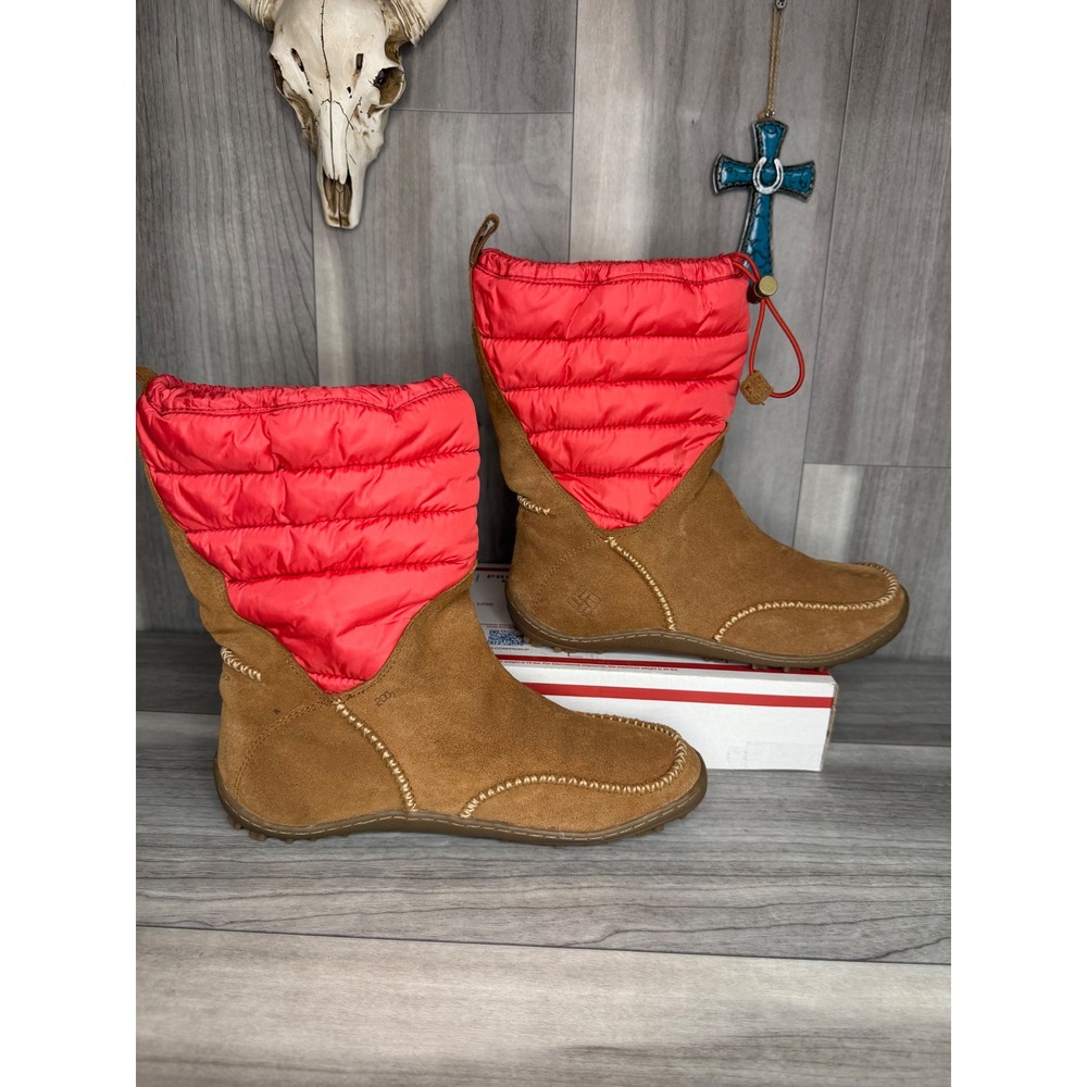 Columbia Minx Mid Winter Boots Womens 8.5 Tan Red Waterproof Insulated